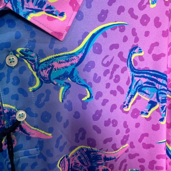 Chubbies The Dino Delight Performance Polo Shirt Size XL Dinosaur Blue Pink NWT - Picture 3 of 10